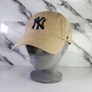 NY New York Hat 47 Brand Tan Baseball Cap with Navy Logo